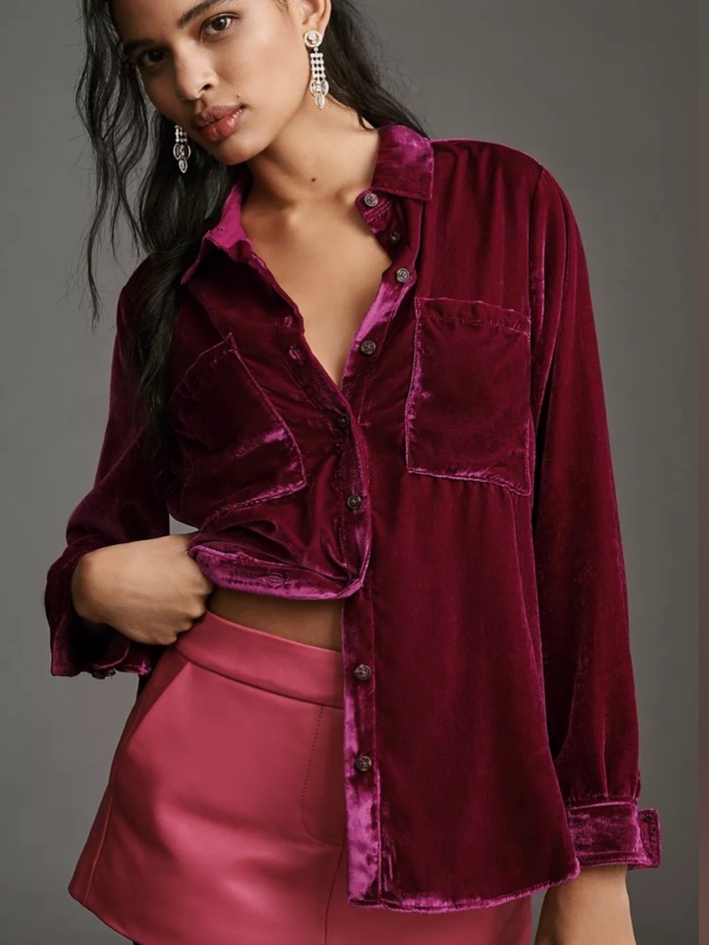 ☀️ Anthropologie Hadley Velvet Relaxed Button-Up Shirt by PILCRO